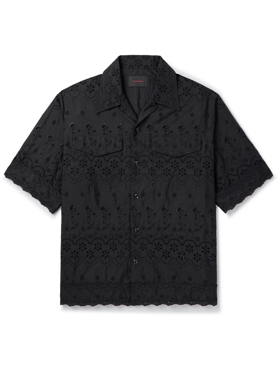 Simone Rocha Camp-collar Broderie Anglaise Cotton Shirt In Black