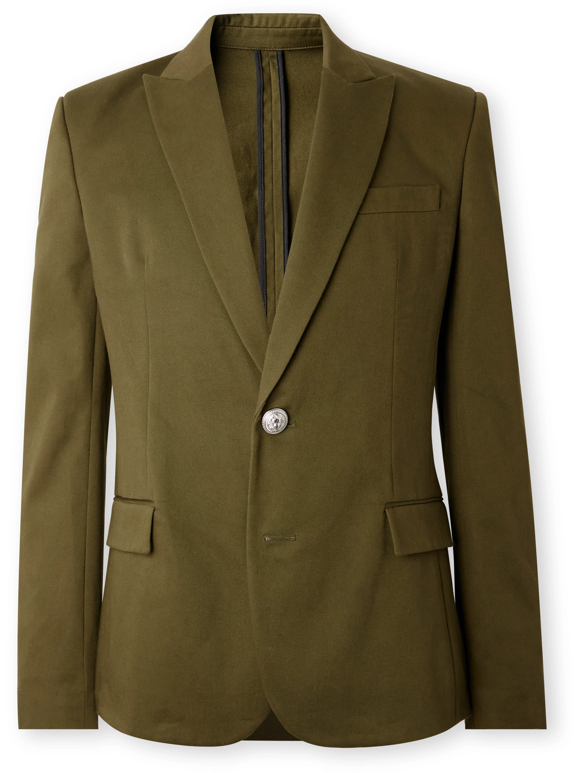 Balmain Slim-fit Cotton-twill Blazer In Green