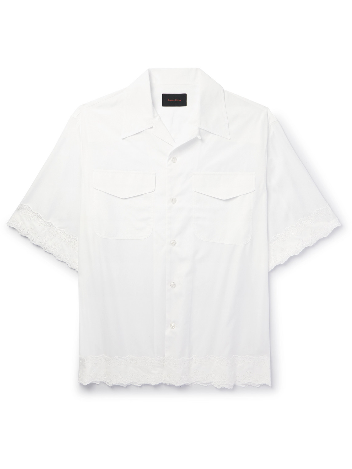 Simone Rocha Comvertible-collar Broderie Anglaise Cotton-poplin Shirt In White