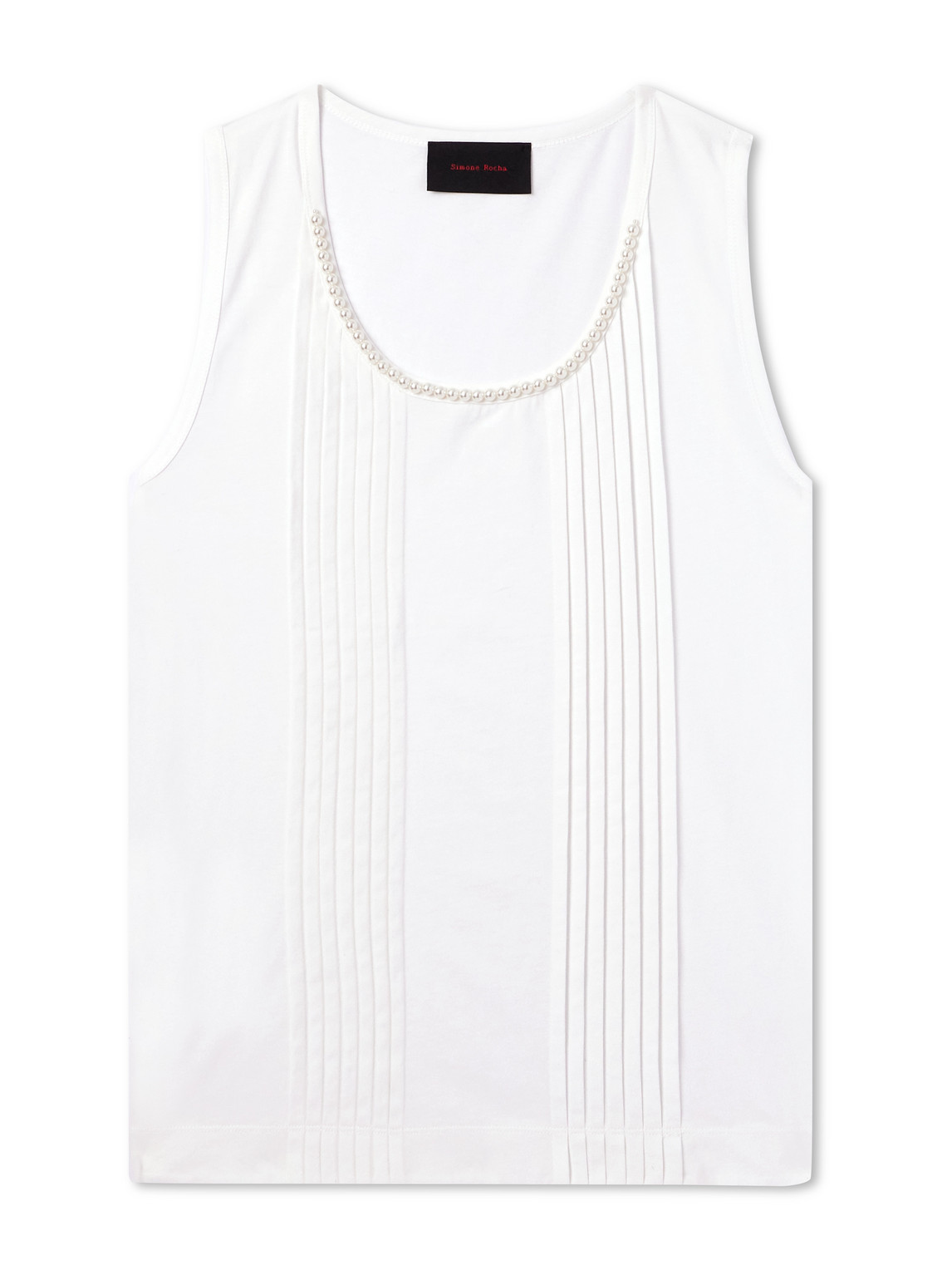 Shop Simone Rocha Faux Pearl-embellished Pleated Cotton-jersey Tank Top In White