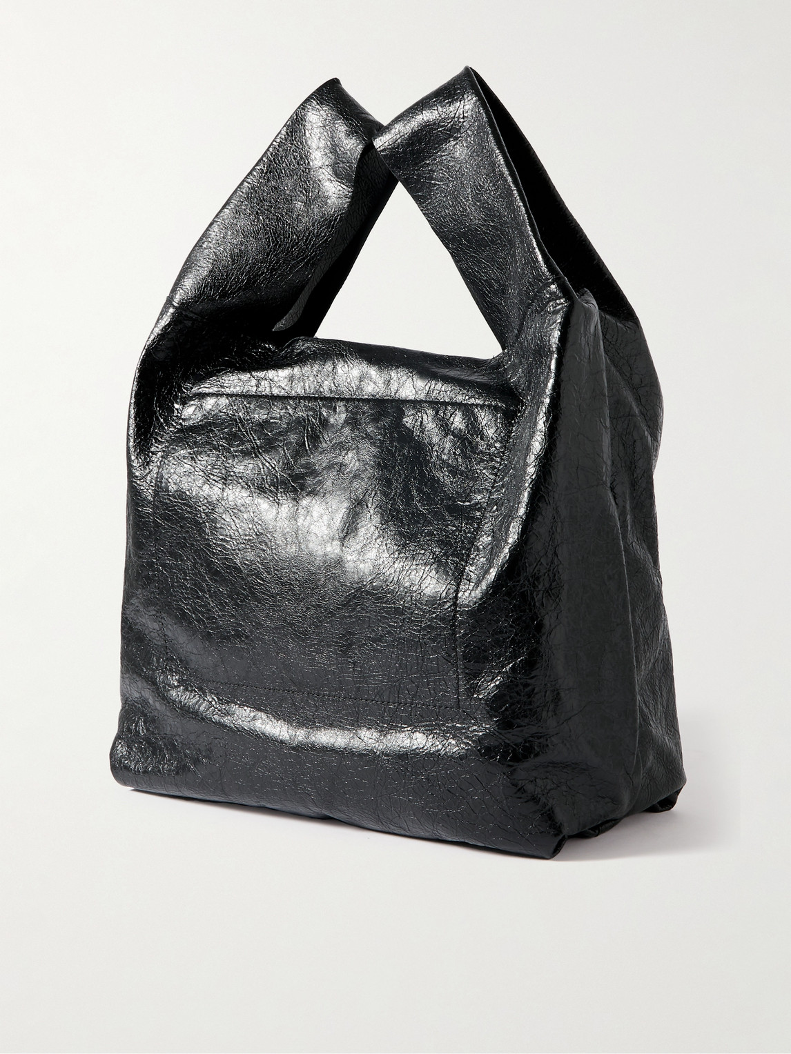 Shop Balenciaga Le Cagole Studded Cracked-leather Tote Bag In Black