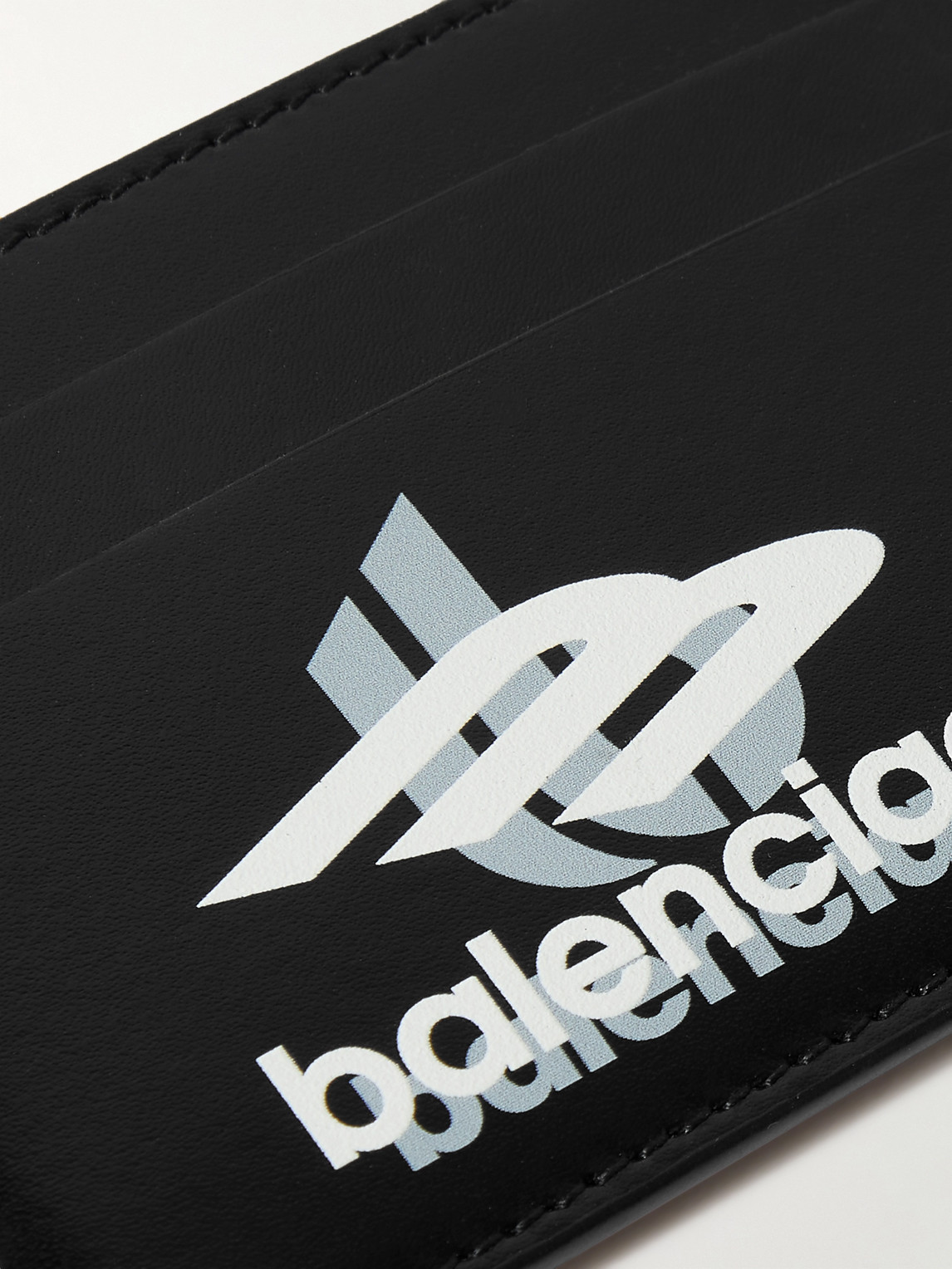Shop Balenciaga Logo-print Leather Cardholder In Black
