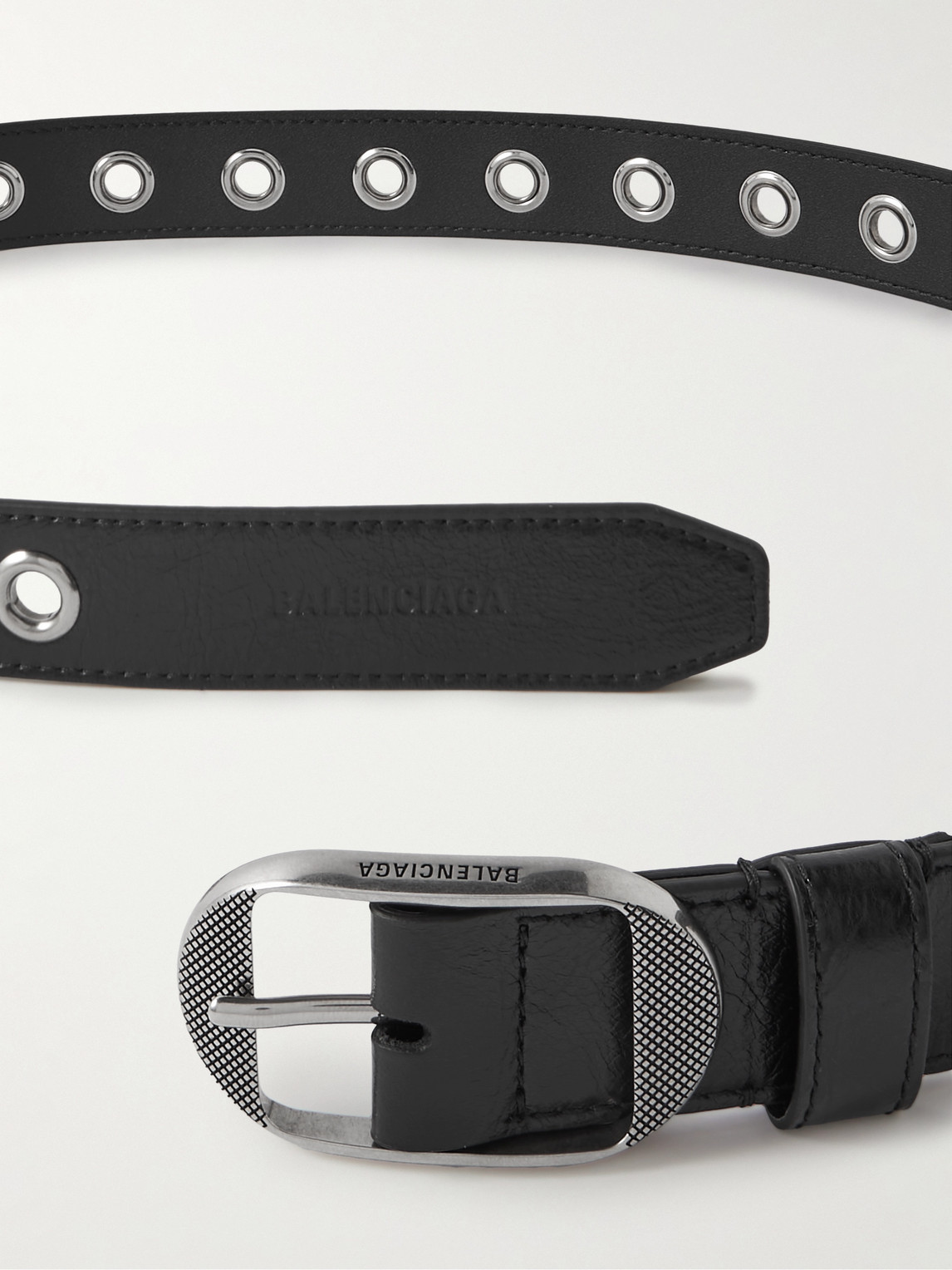Shop Balenciaga 3cm Le Cagole Eyelet-embellished Leather Belt In Black