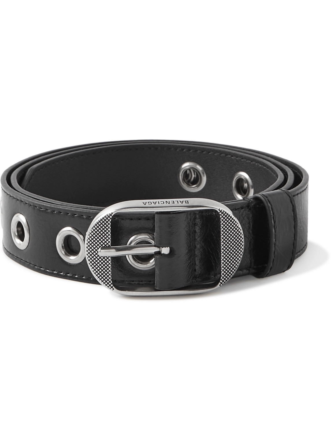 BALENCIAGA 3CM LE CAGOLE EYELET-EMBELLISHED LEATHER BELT