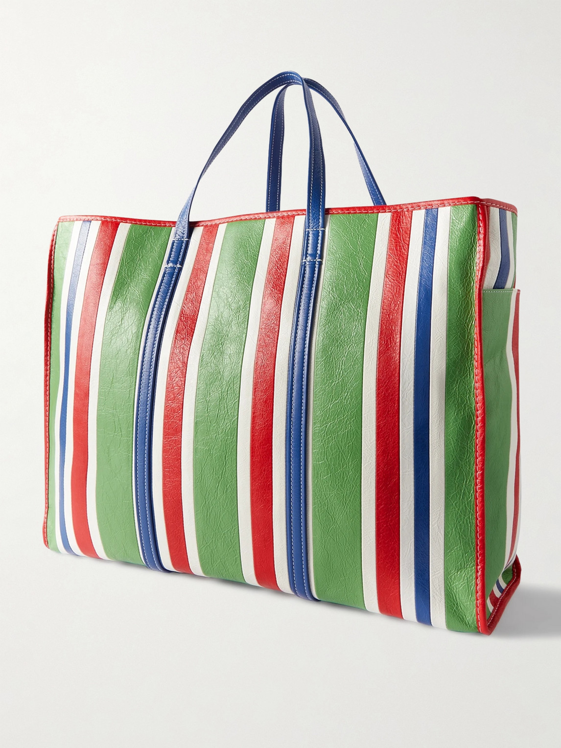 Shop Balenciaga Chatelet Logo-print Striped Leather Tote Bag In Green