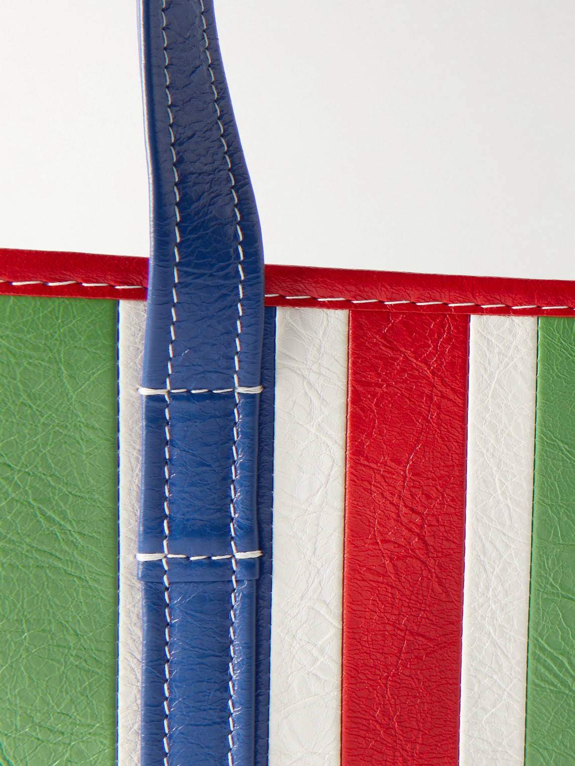 Shop Balenciaga Chatelet Logo-print Striped Leather Tote Bag In Green