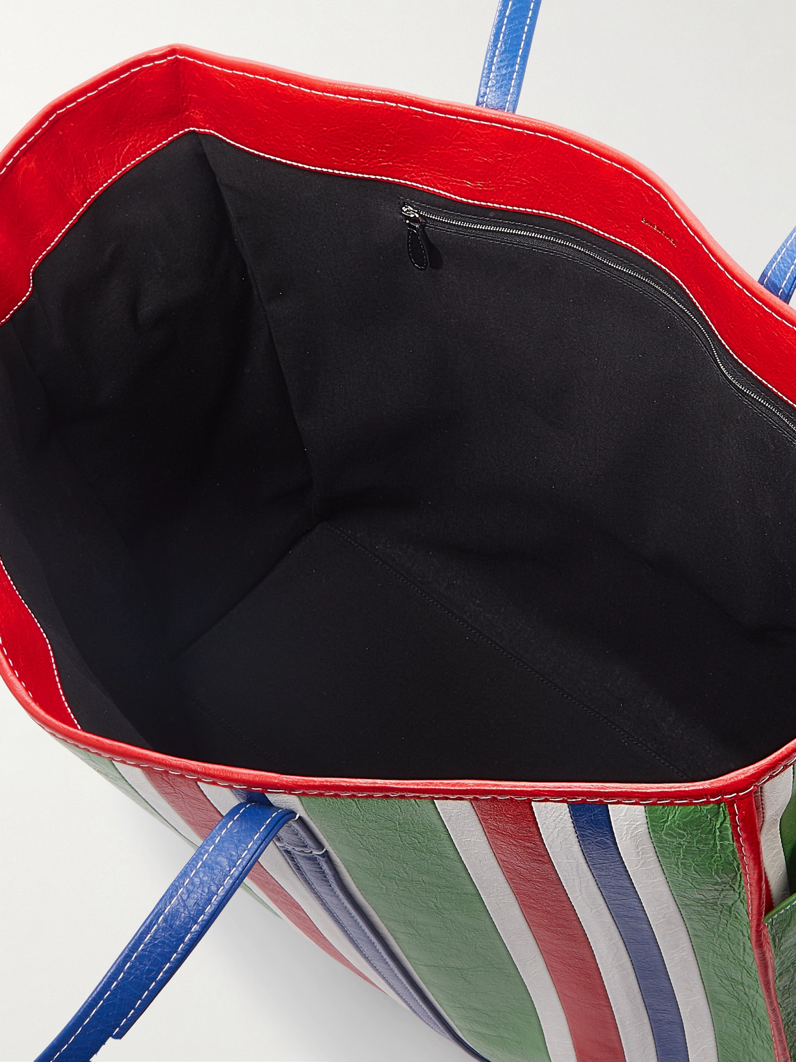 Shop Balenciaga Chatelet Logo-print Striped Leather Tote Bag In Green