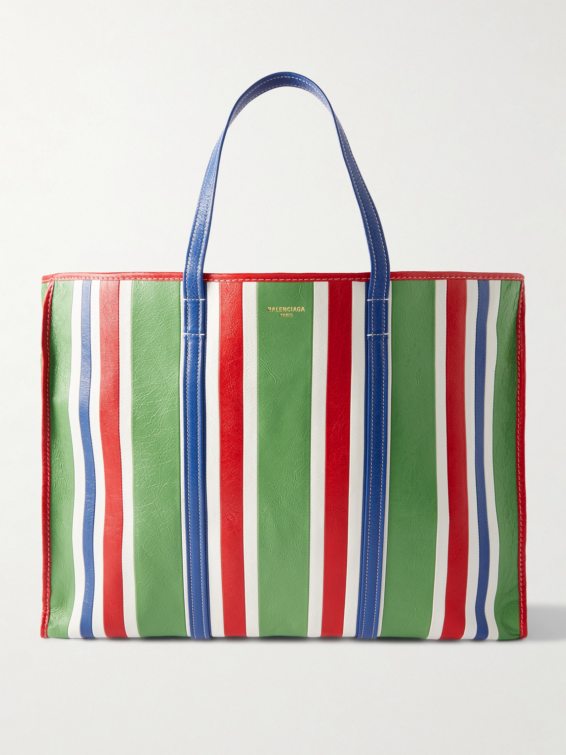 Balenciaga Chatelet Logo-Print Striped Leather Tote Bag - Men