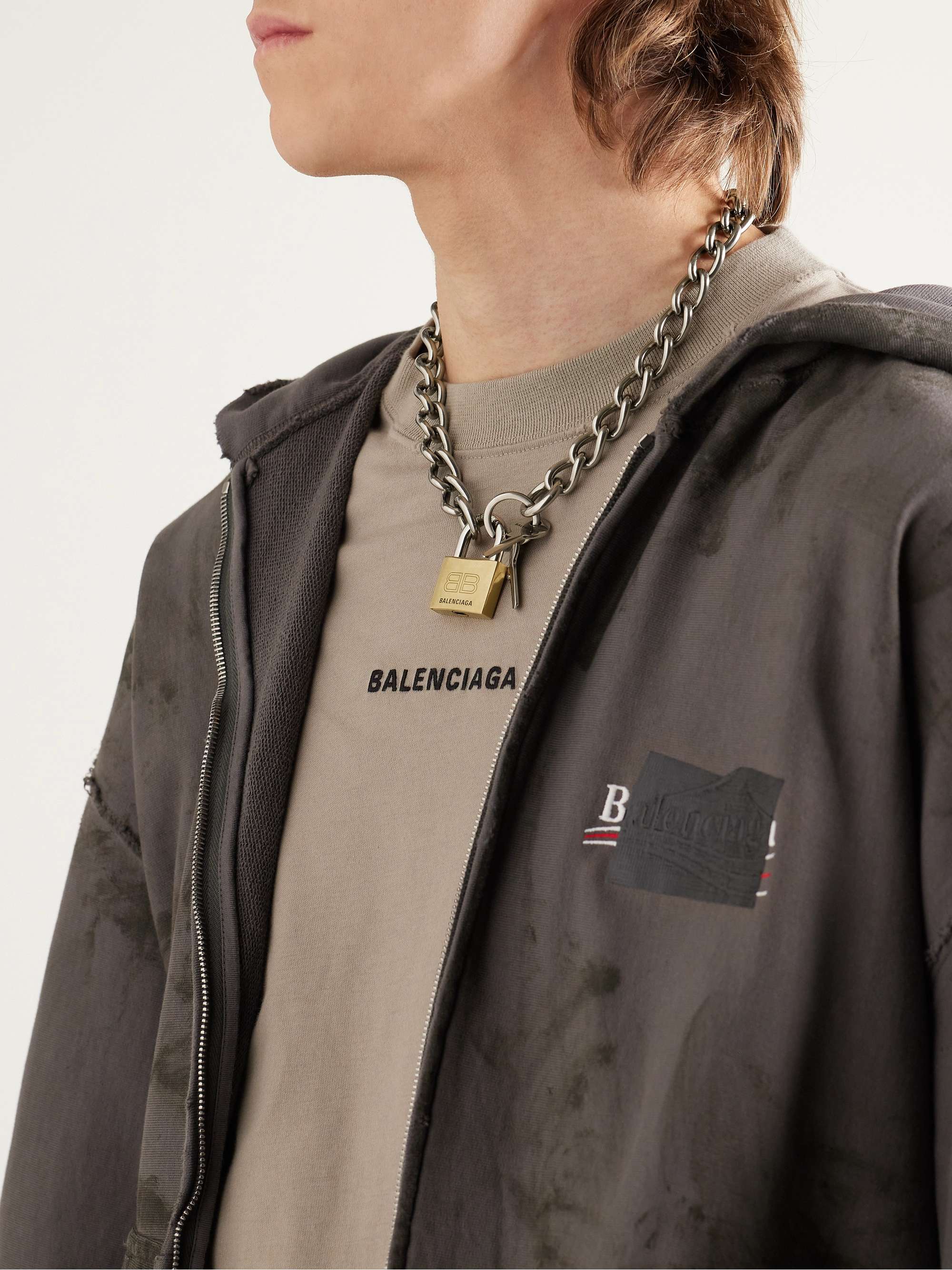 BALENCIAGA Locker Antiqued Silver and GoldTone Chain Necklace for Men