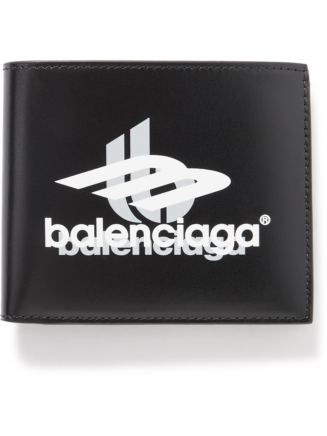 Balenciaga Cash Square Logo-print Leather Bifold Wallet In Black