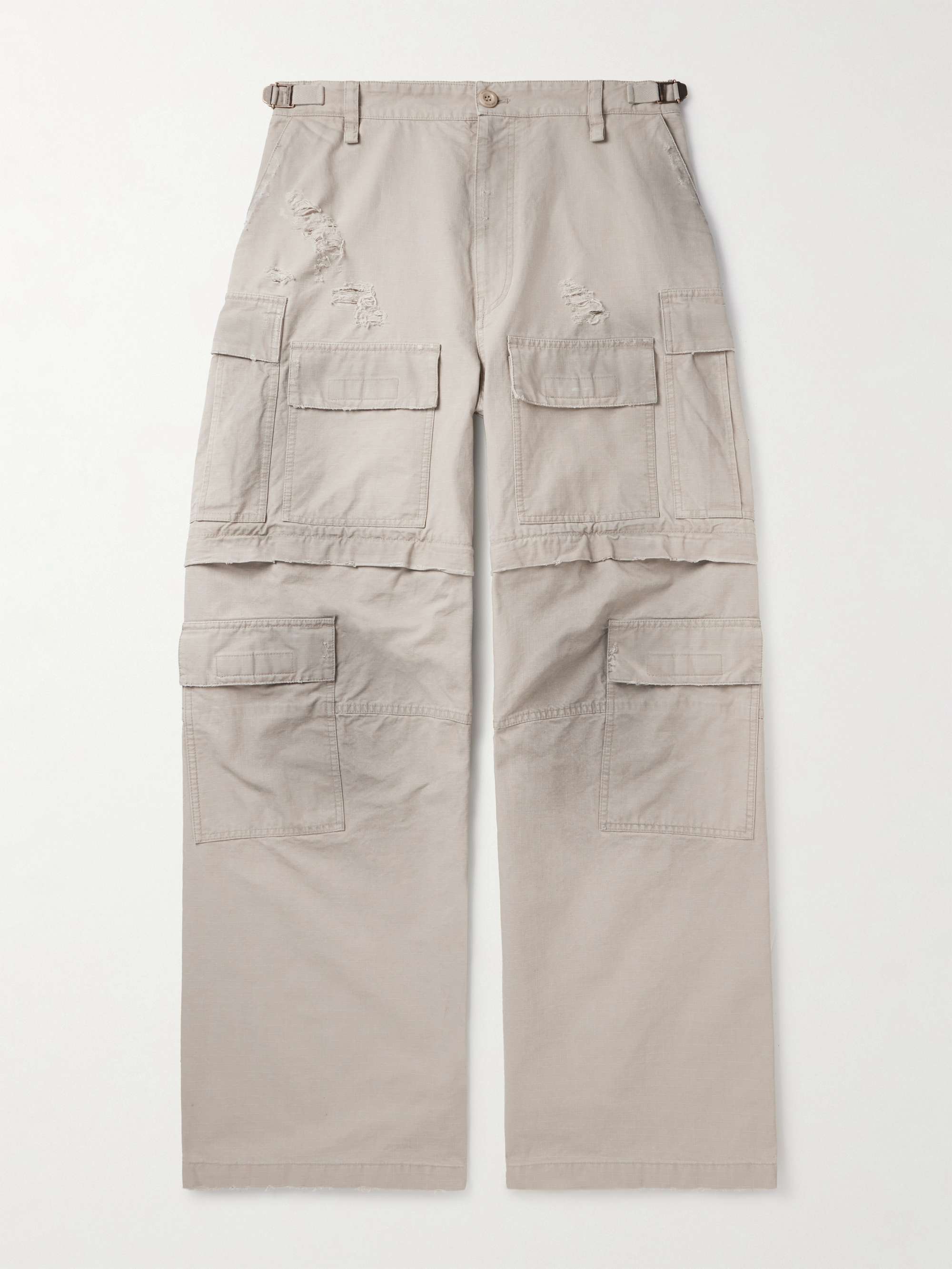 BALENCIAGA Convertible Distressed Cotton-Ripstop Cargo Trousers for Men