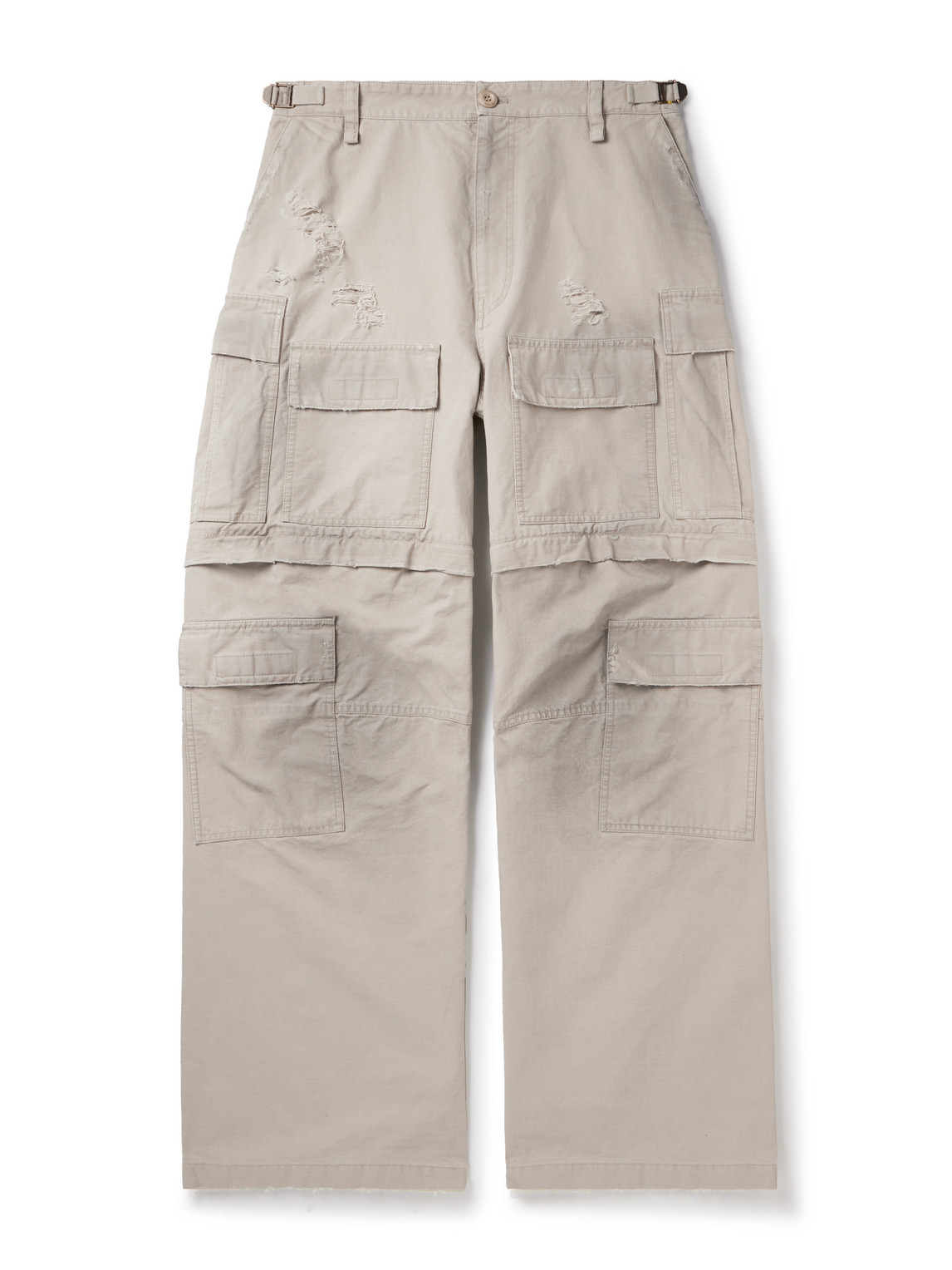 Balenciaga Distressed Cotton Cargo Trousers In Neutrals