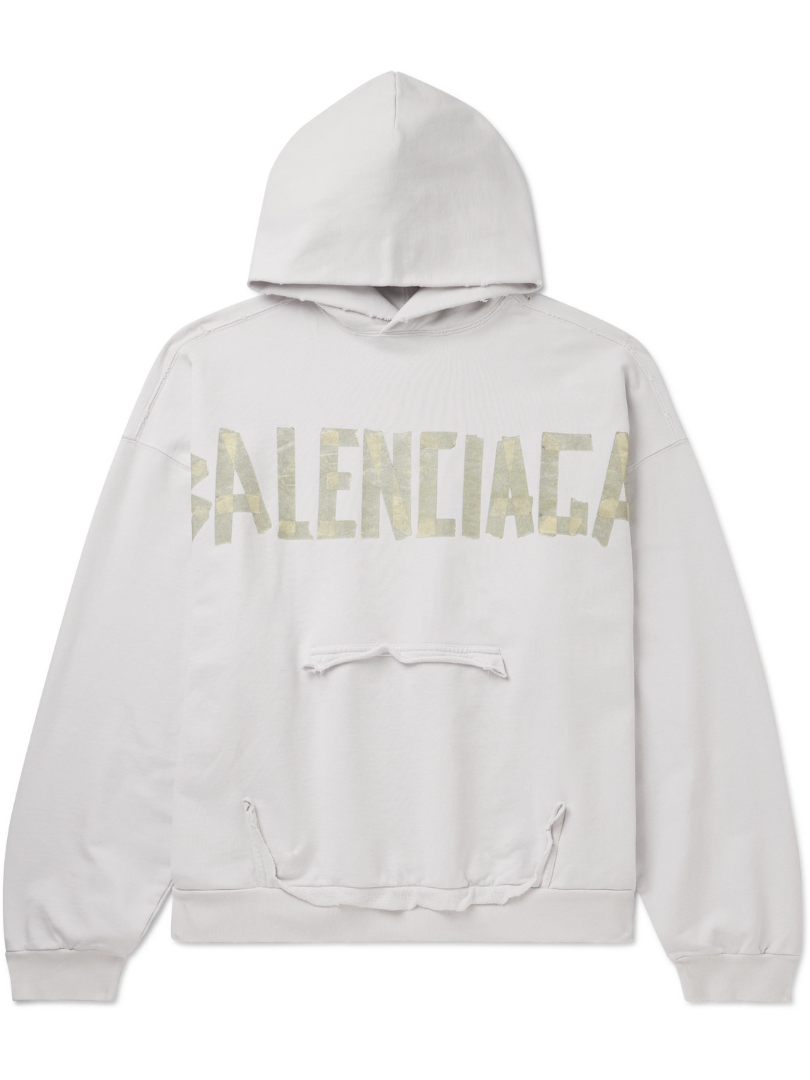 Shop Balenciaga Oversized Distressed Logo-print Cotton-jersey Hoodie In White