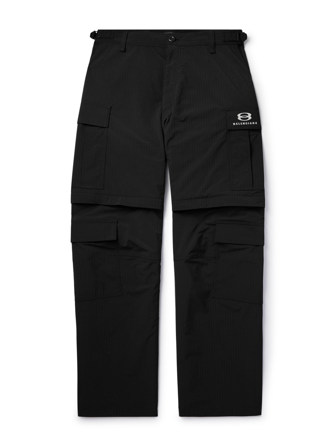 Balenciaga Wide-leg Logo-embroidered Ripstop Cargo Trousers In Black