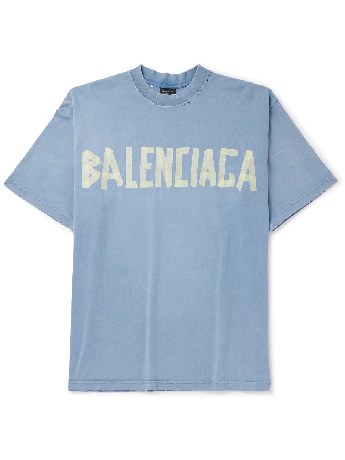 Shop Balenciaga Oversized Distressed Logo-print Cotton-jersey T-shirt In Blue