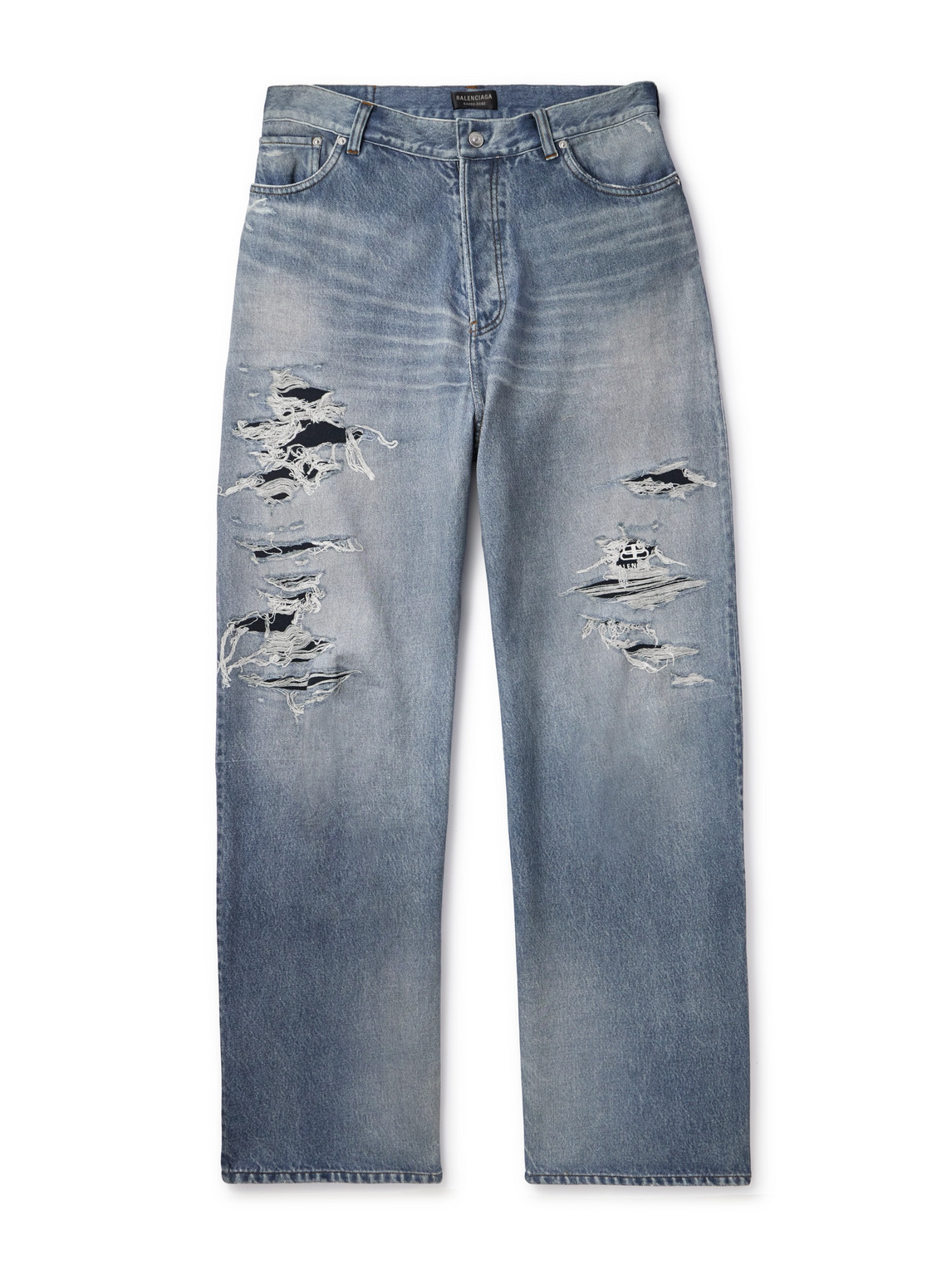 Shop Balenciaga Trompe L'oeil Cotton-molleton Trousers In Blue