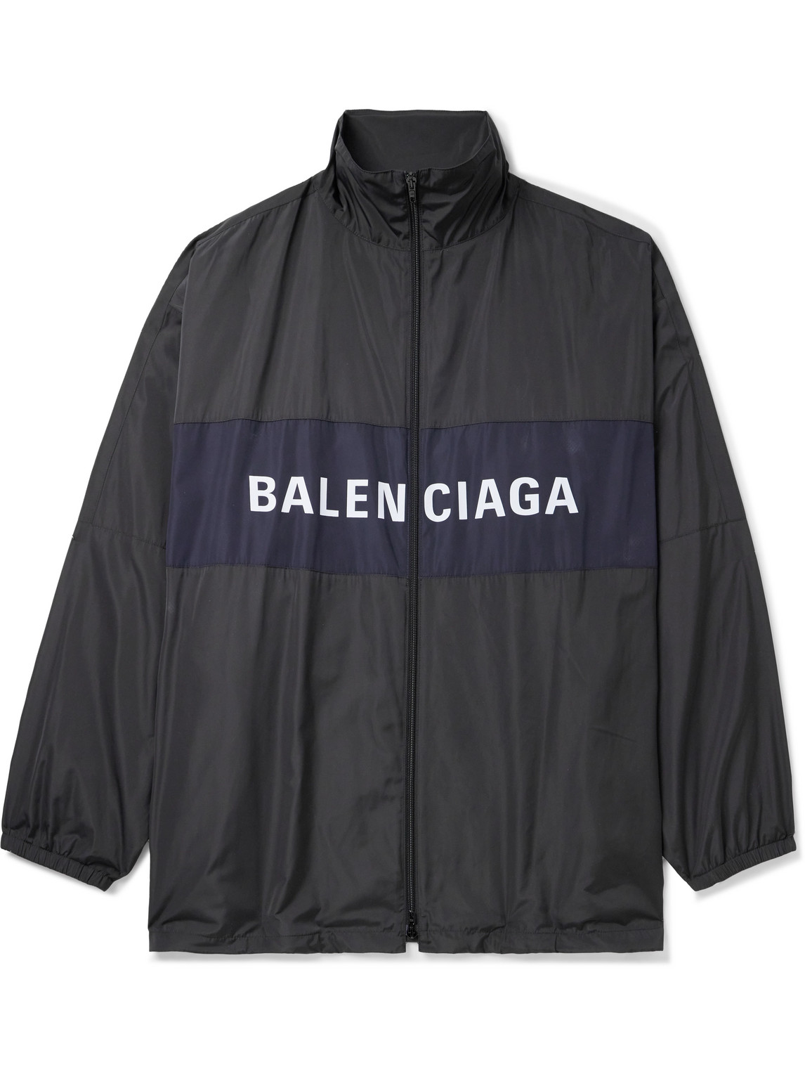 Balenciaga Oversized Logo-print Colour-block Shell Jacket In Black
