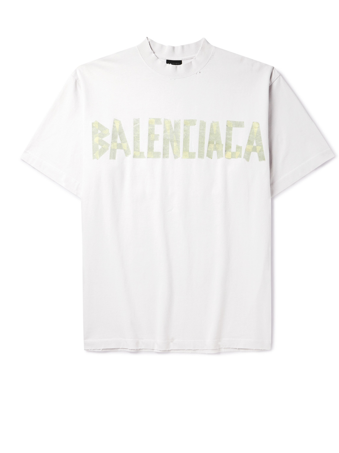 Balenciaga Oversized Distressed Logo-print Cotton-jersey T-shirt In White