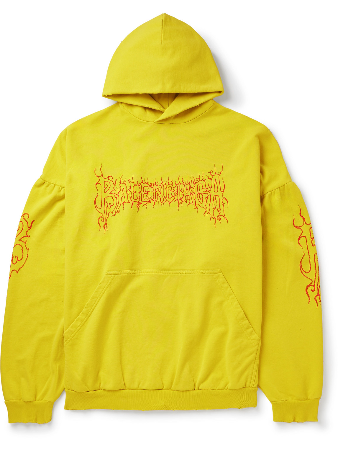 Shop Balenciaga Oversized Printed Cotton-jersey Hoodie In Yellow