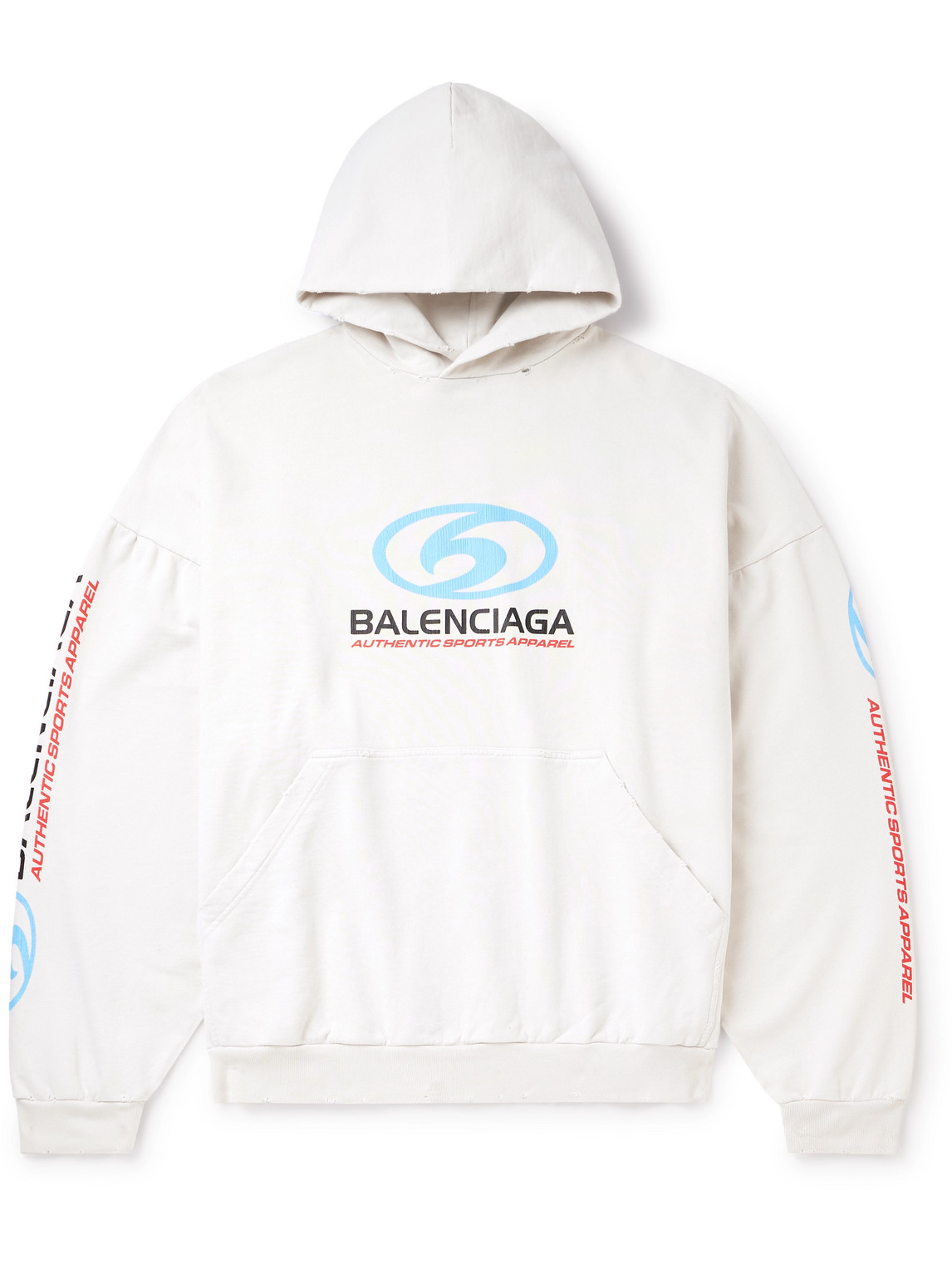 Balenciaga Oversized Logo-print Distressed Cotton-jersey Hoodie In Neutrals