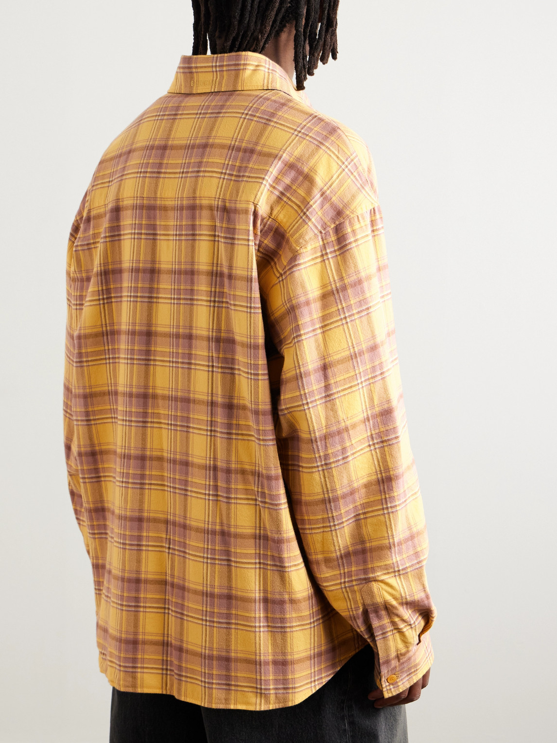 Shop Balenciaga Reversible Checked Cotton-flannel Shirt In Yellow