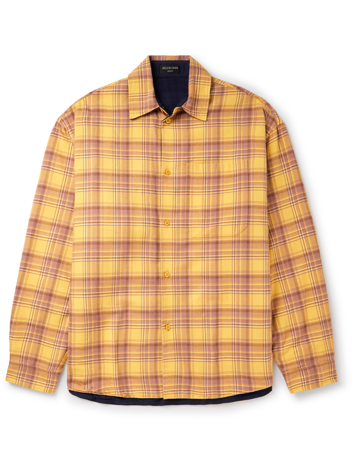 Shop Balenciaga Reversible Checked Cotton-flannel Shirt In Yellow