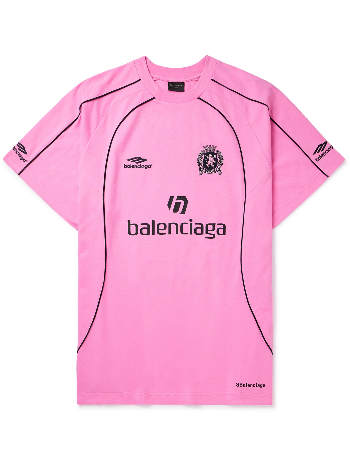 Balenciaga Oversized Embroidered Logo-print Cotton-jersey T-shirt In Pink