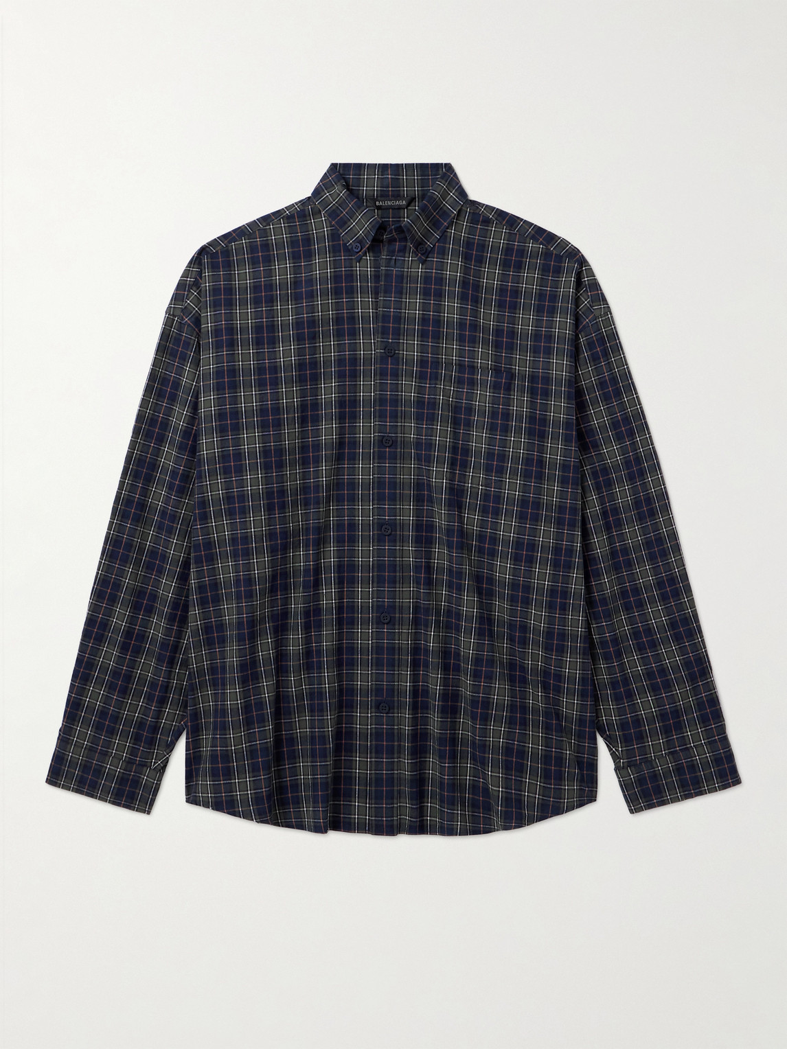 Balenciaga Oversized Button-Down Collar Logo-Print Checked Cotton-Flannel Shirt - Men