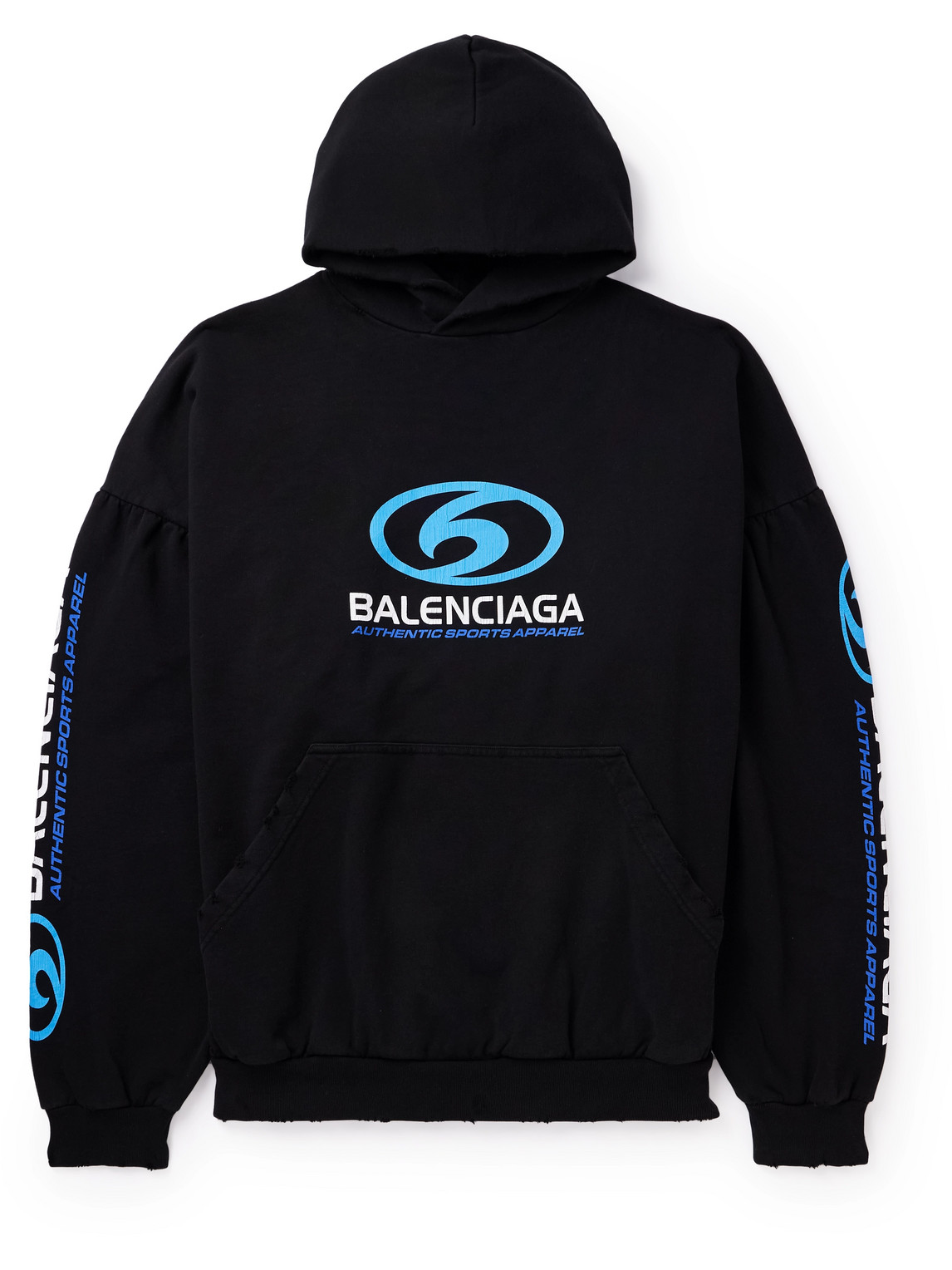 Balenciaga Oversized Logo-print Distressed Cotton-jersey Hoodie In Black