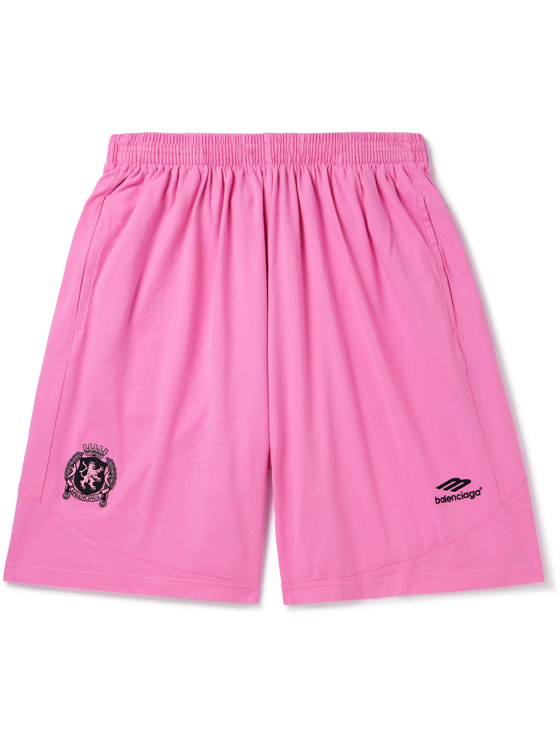 Balenciaga Wide-leg Logo-embroidered Cotton-jersey Shorts In Pink