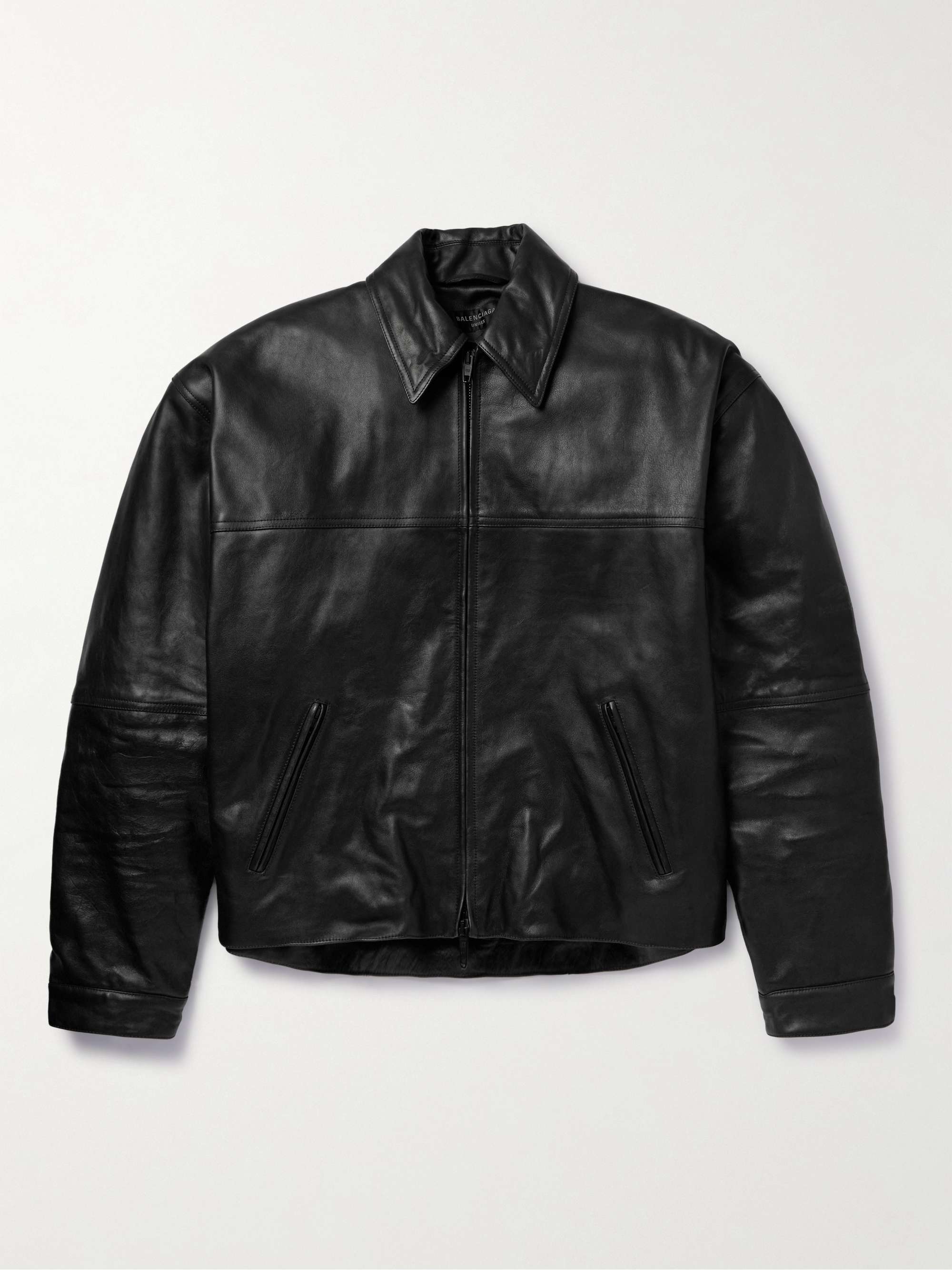 BALENCIAGA Cocoon Kick Oversized Logo-Debossed Leather Jacket for Men ...