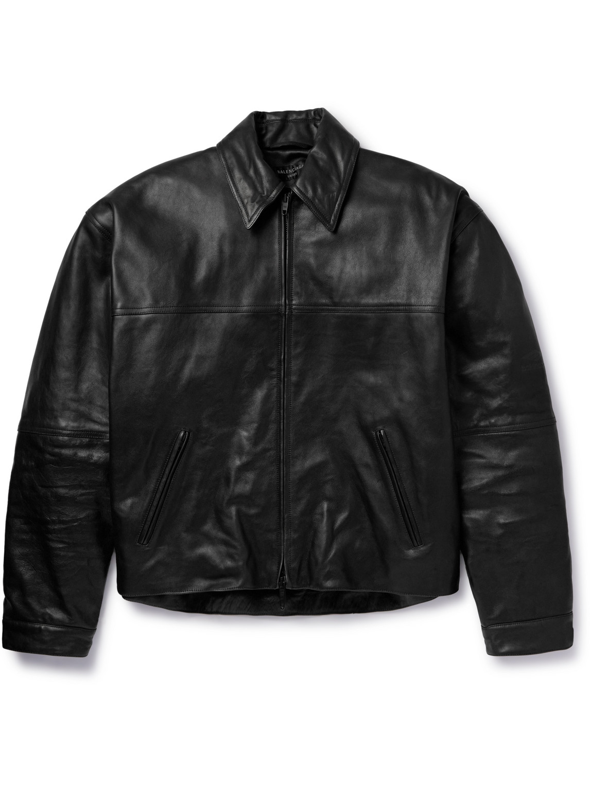 Shop Balenciaga Cocoon Kick Oversized Logo-debossed Leather Jacket In Black