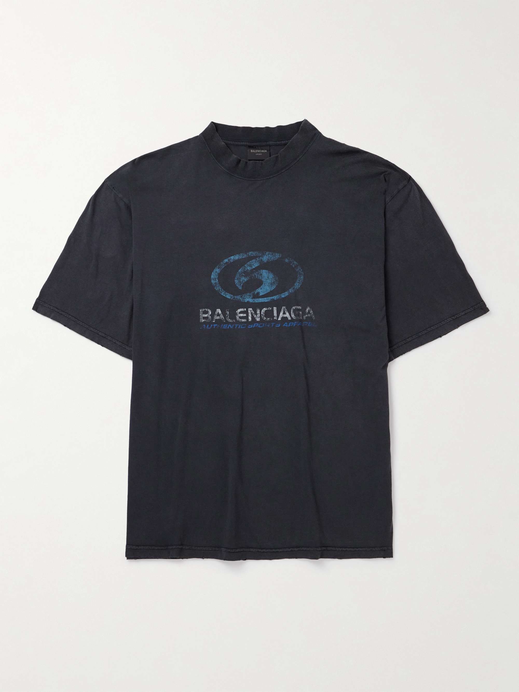 BALENCIAGA Distressed Logo-Print Cotton-Jersey T-Shirt for Men | MR PORTER