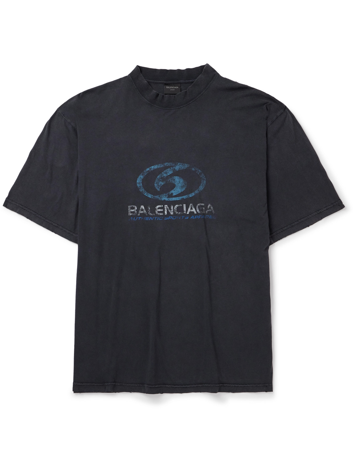 Balenciaga Distressed Logo-print Cotton-jersey T-shirt In Black