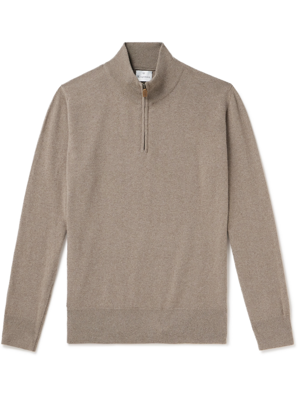 Kingsman Wade Merino Wool And Cashmere-blend Half-zip Jumper In Neutrals