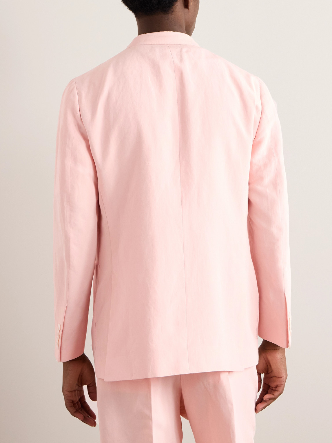 Shop Umit Benan B+ Double-breasted Linen And Silk-blend Suit Jacket In Pink