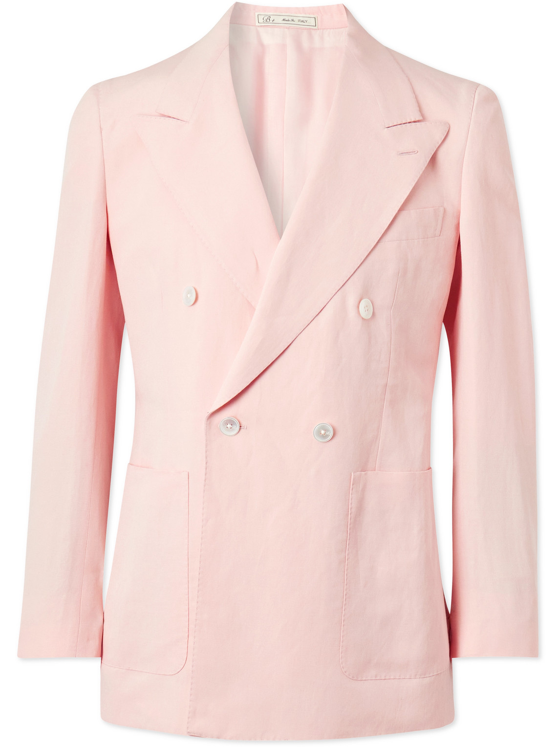 Umit Benan B+ Double-breasted Linen And Silk-blend Blazer In Pink