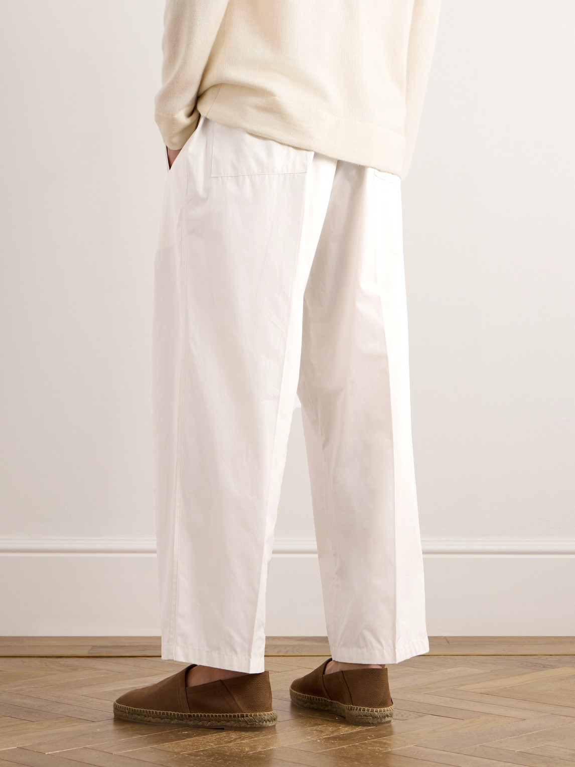 Shop Umit Benan B+ Straight-leg Cotton-poplin Drawstring Trousers In Neutrals