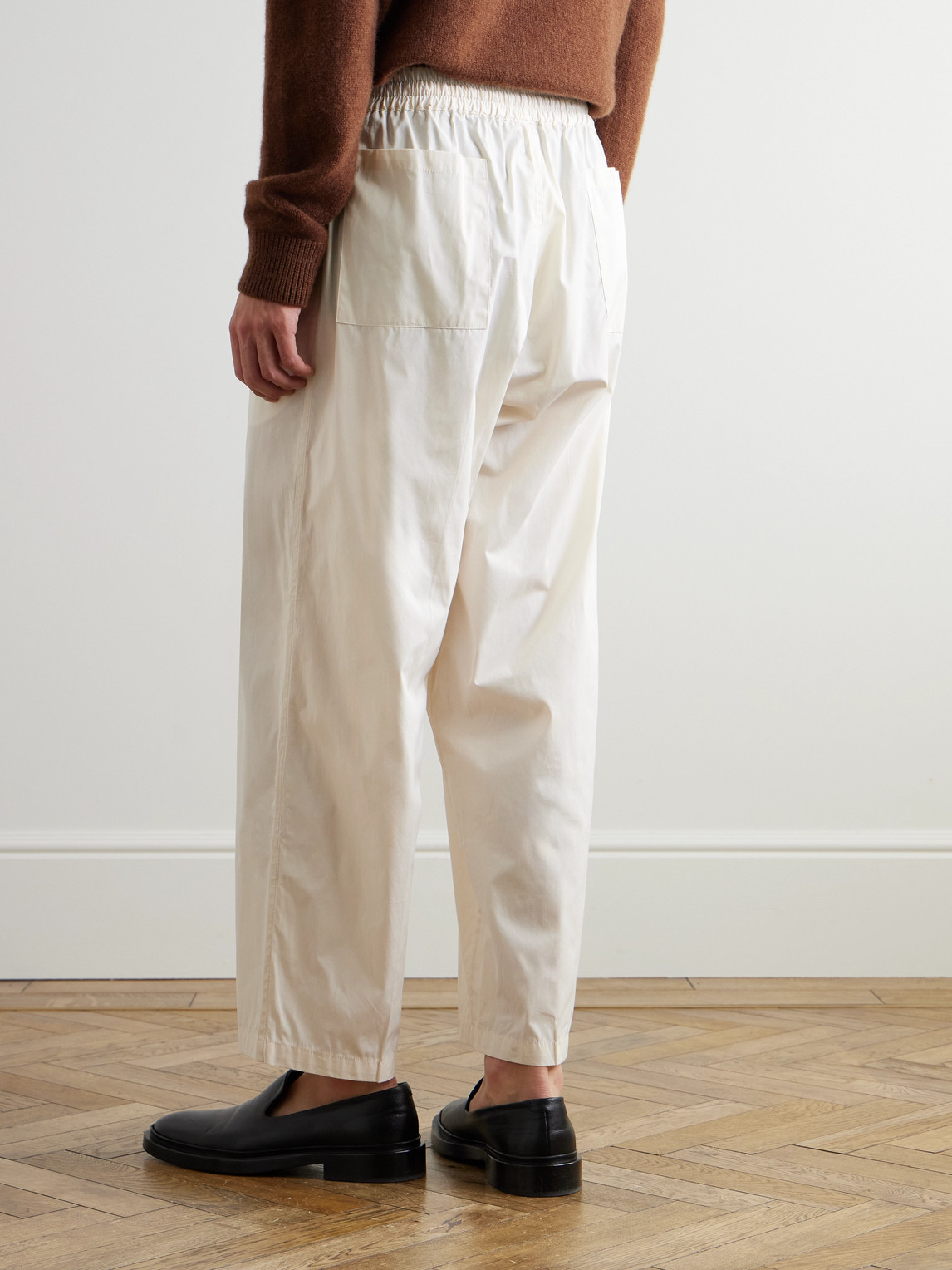 Shop Umit Benan B+ Straight-leg Cotton-poplin Drawstring Trousers In Neutrals