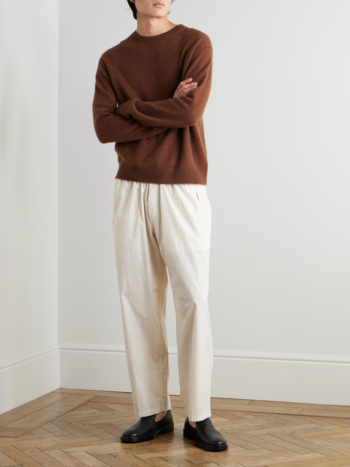 Shop Umit Benan B+ Straight-leg Cotton-poplin Drawstring Trousers In Neutrals