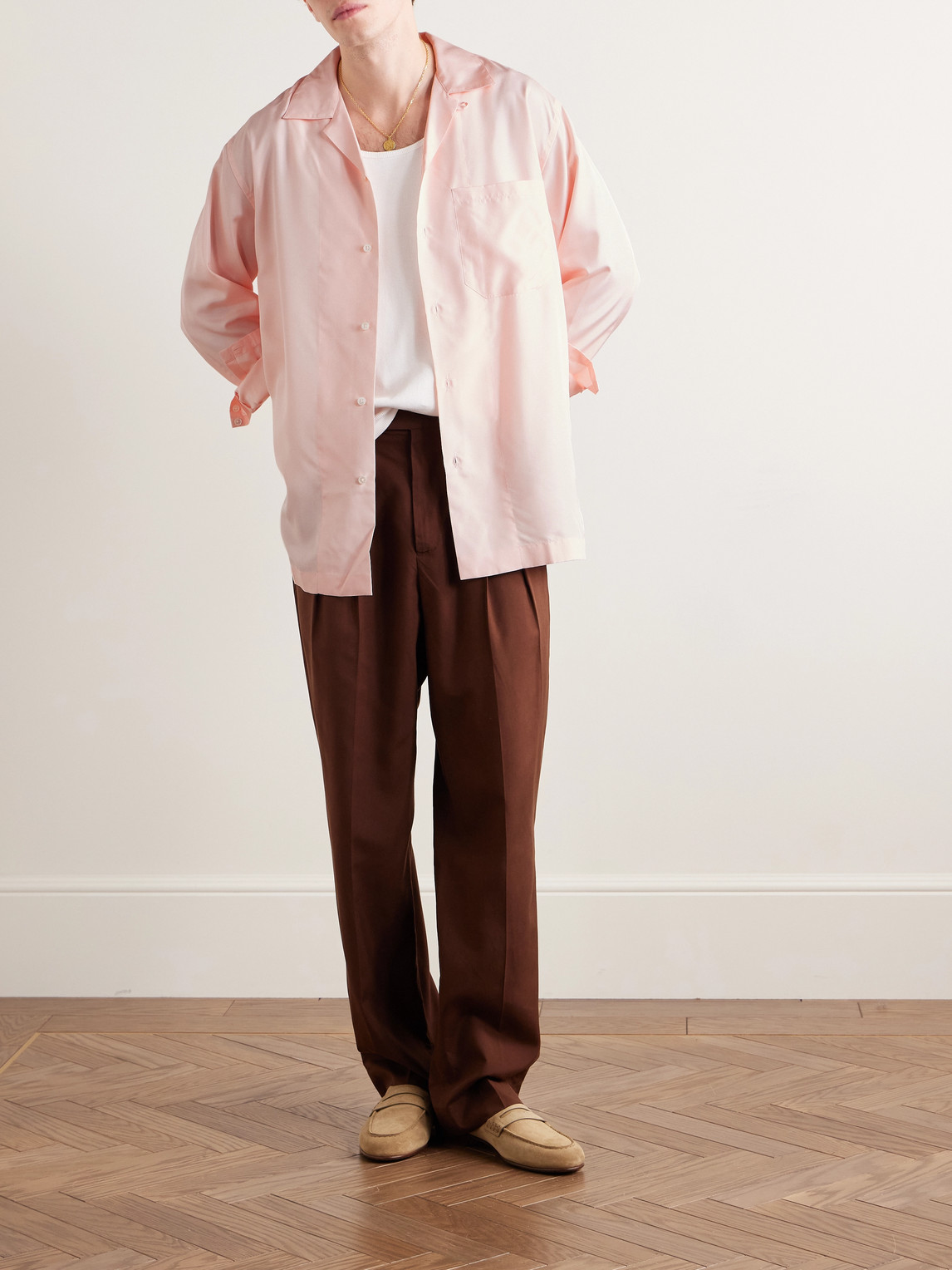 Shop Umit Benan B+ Camp-collar Silk-poplin Shirt In Pink