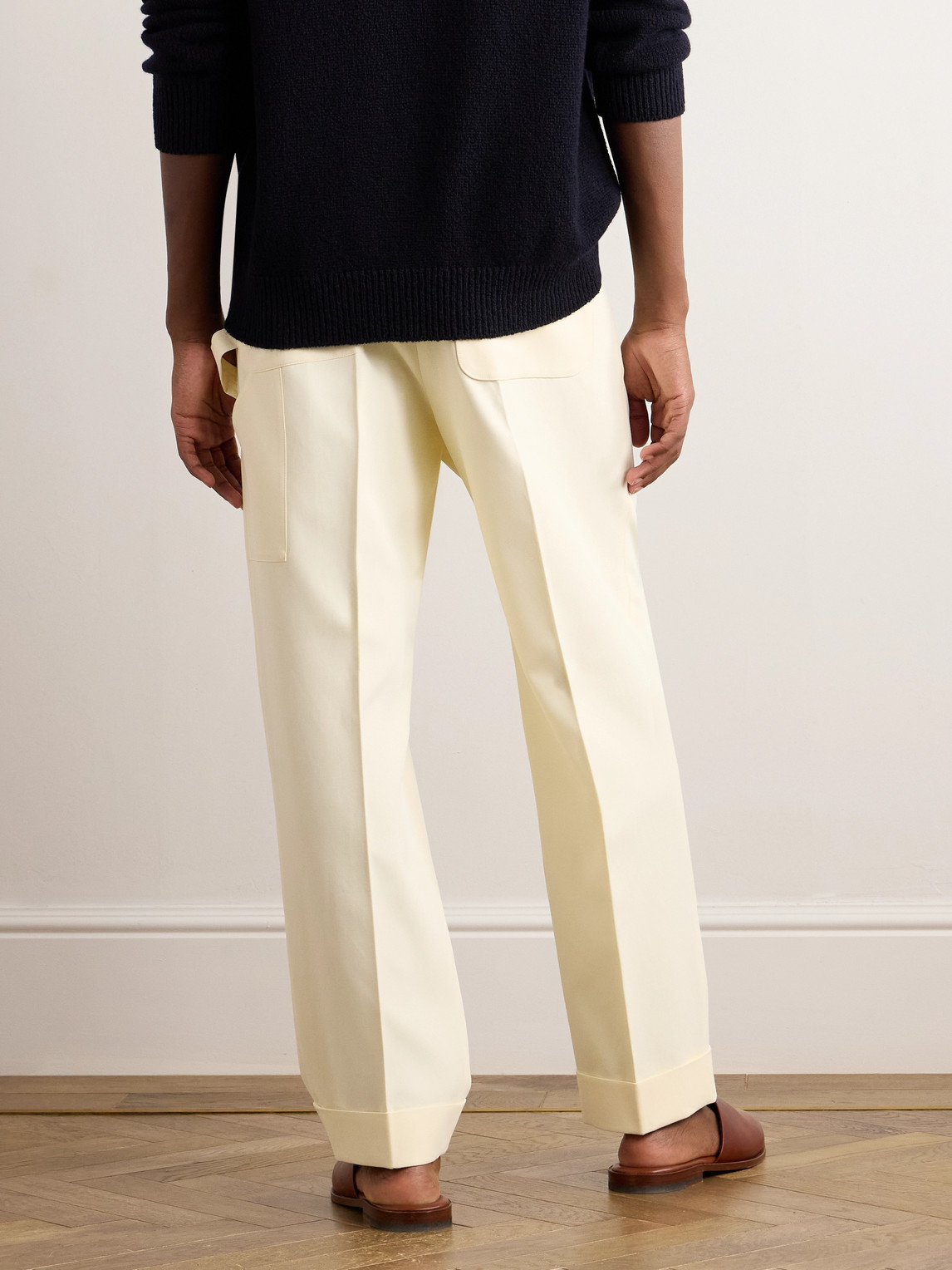 Shop Umit Benan B+ Wide-leg Pleated Cotton-blend Twill Trousers In Yellow