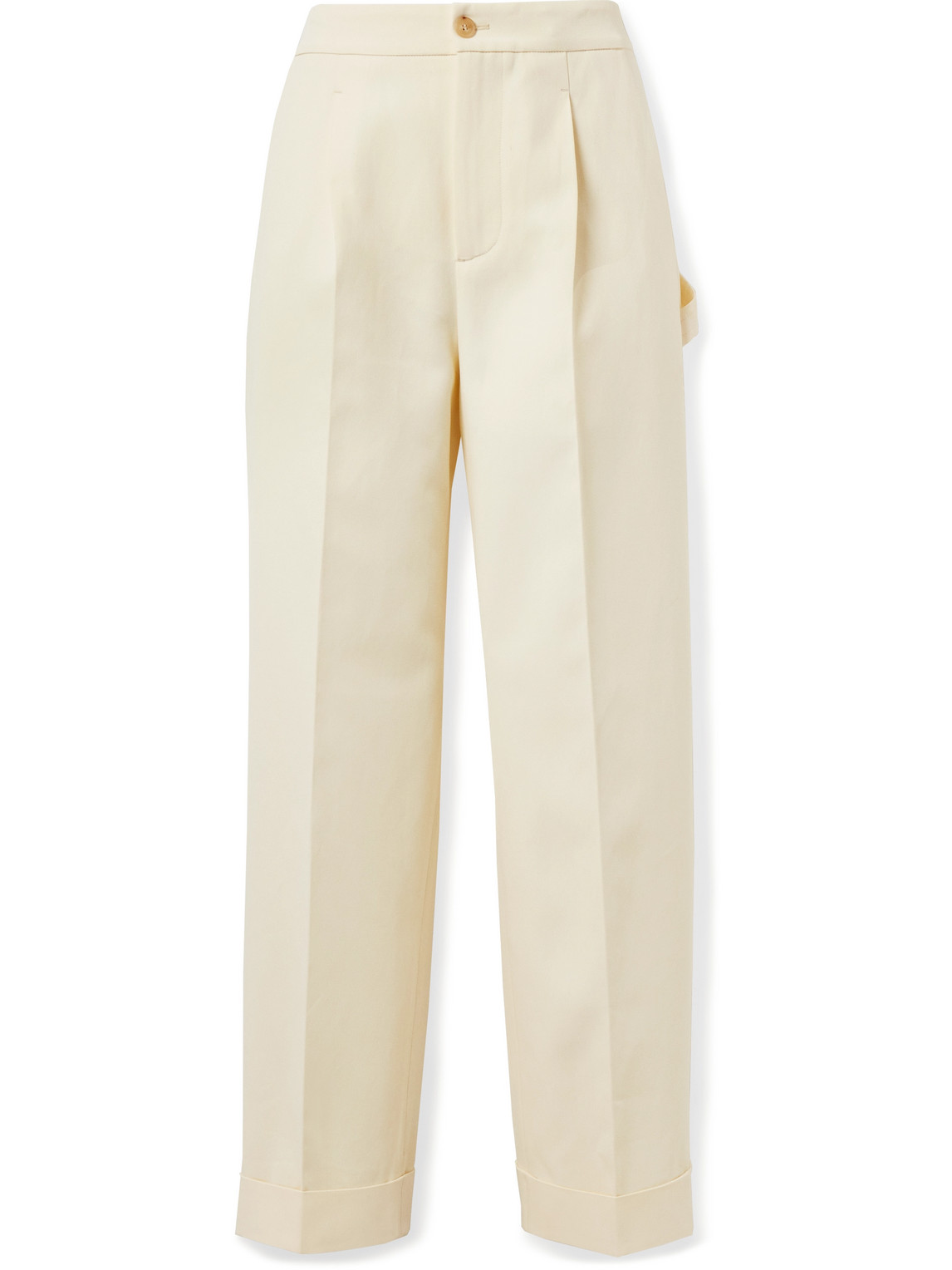 Wide-Leg Pleated Cotton-Blend Twill Trousers