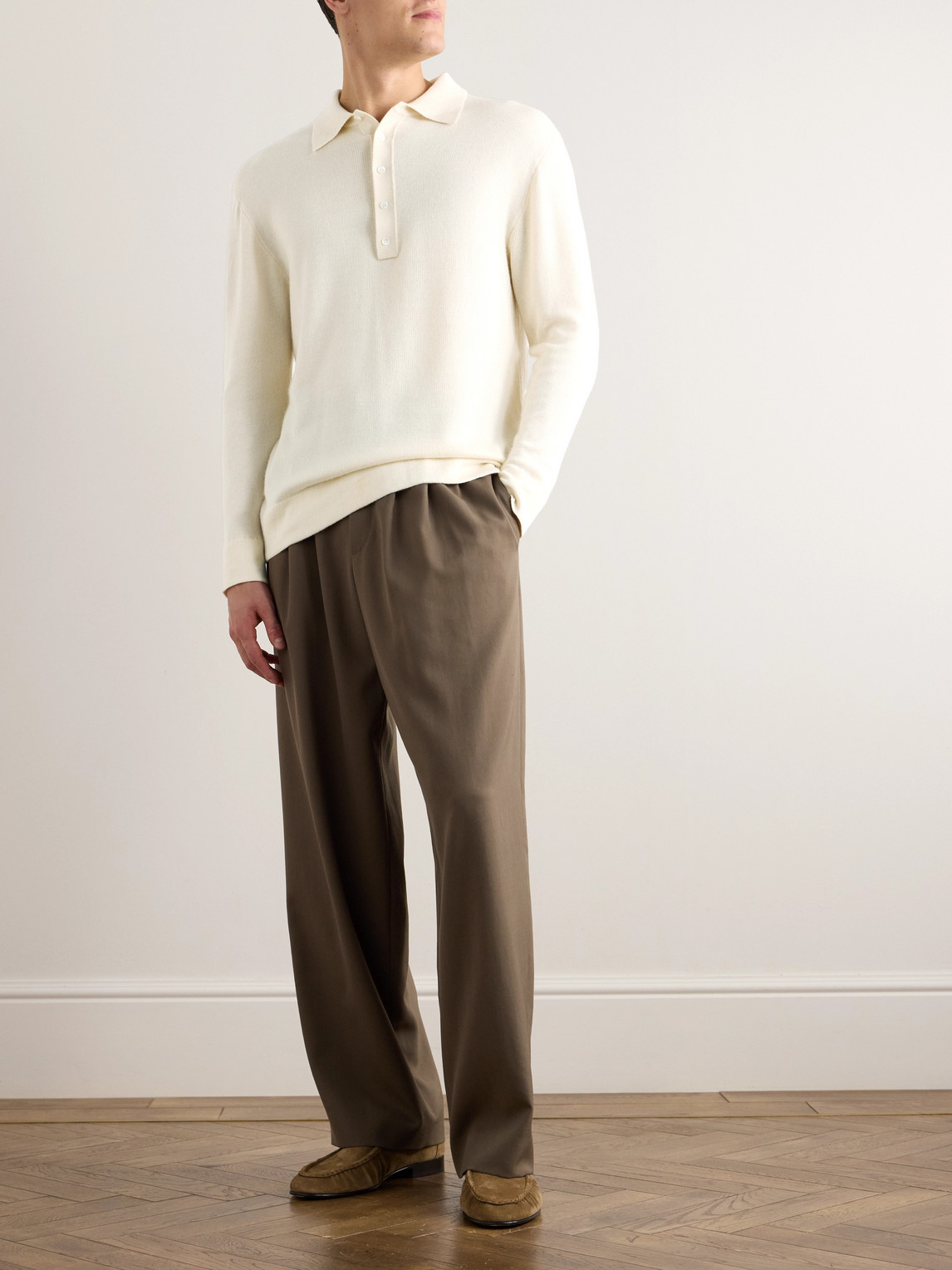 Shop Umit Benan B+ Zefira Cashmere And Silk-blend Polo Shirt In Neutrals