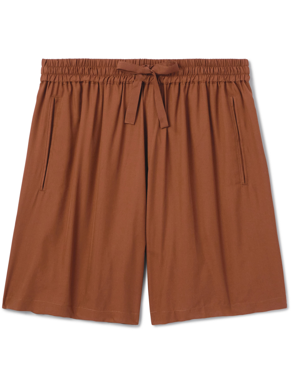 Umit Benan B+ Julian Straight-leg Silk Drawstring Shorts In Brown