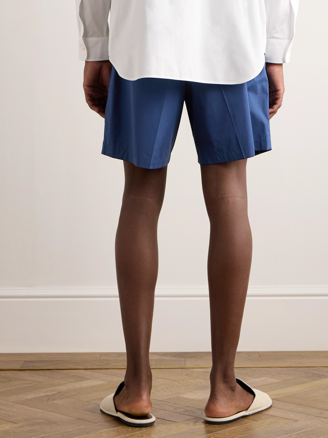 Shop Umit Benan B+ Julian Straight-leg Cotton-poplin Drawstring Shorts In Blue