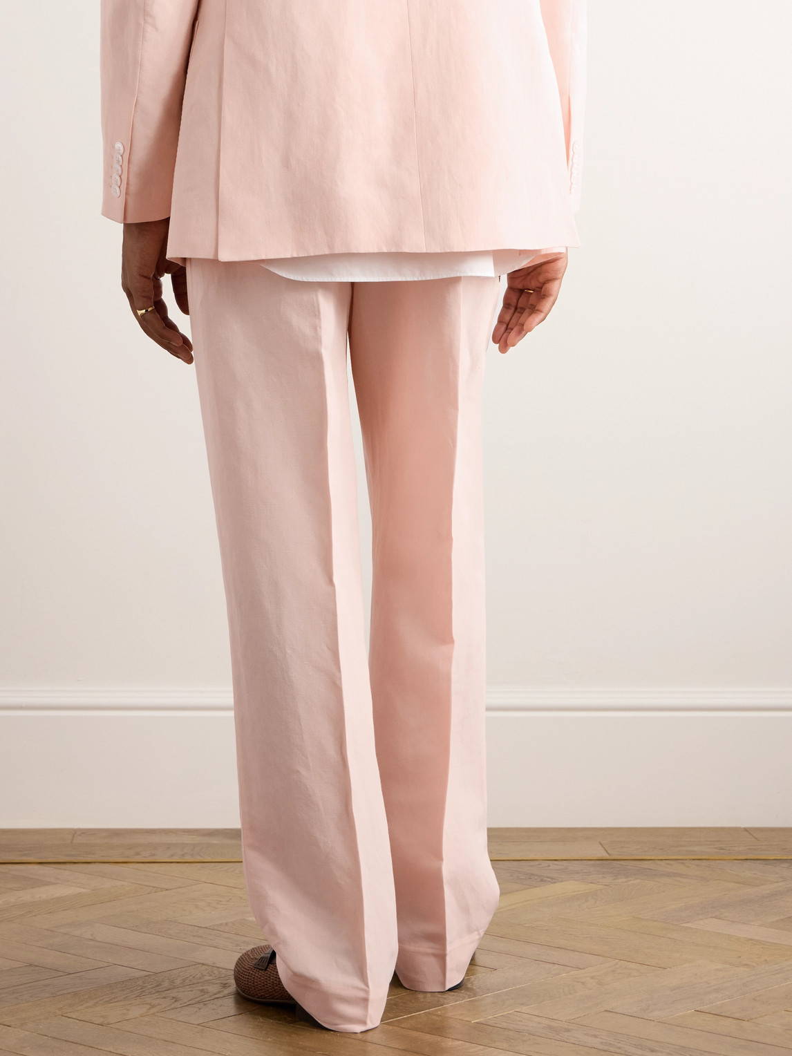 Shop Umit Benan B+ Wide-leg Pleated Linen Suit Trousers In Pink