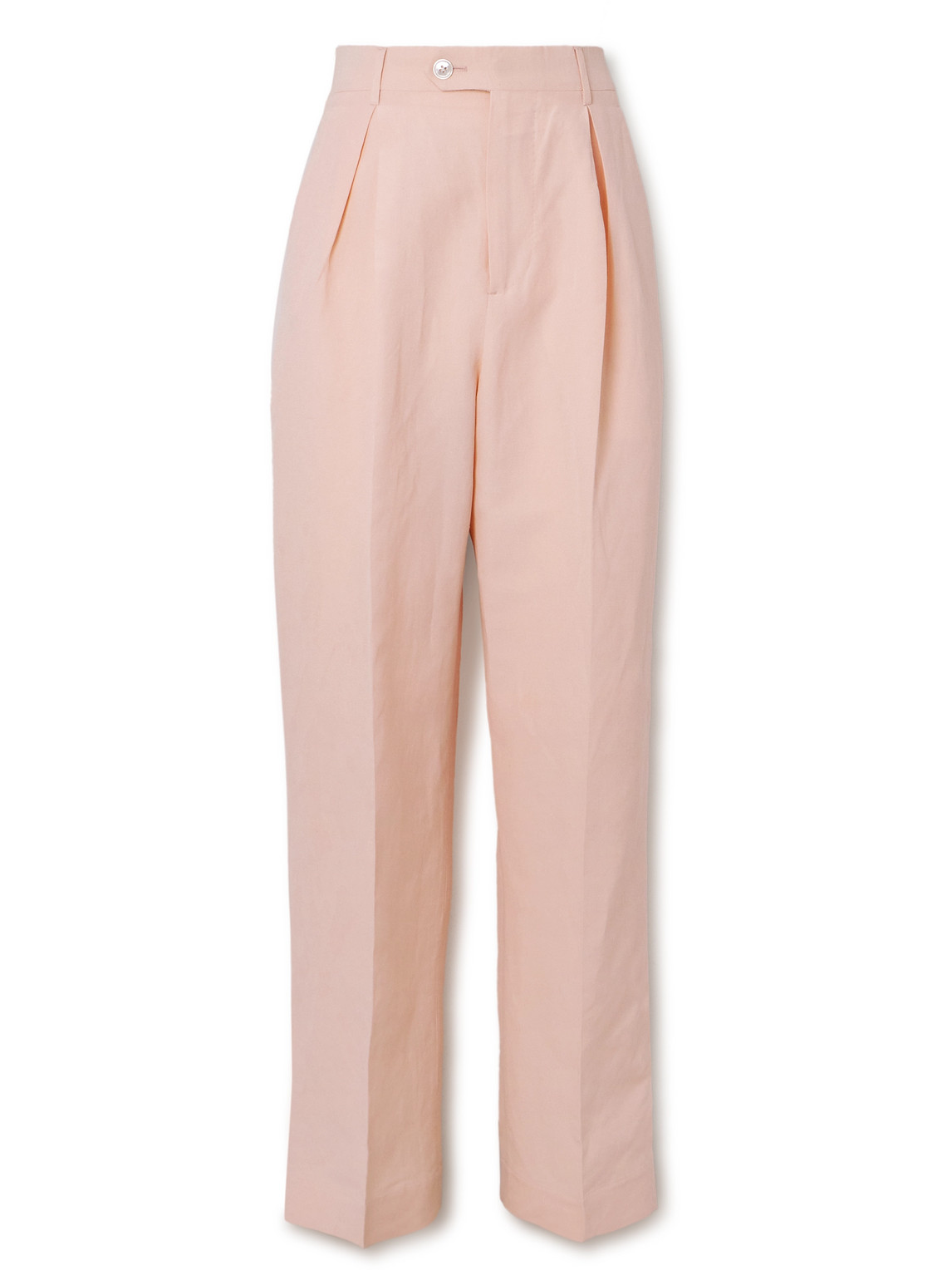 Wide-Leg Pleated Linen Suit Trousers