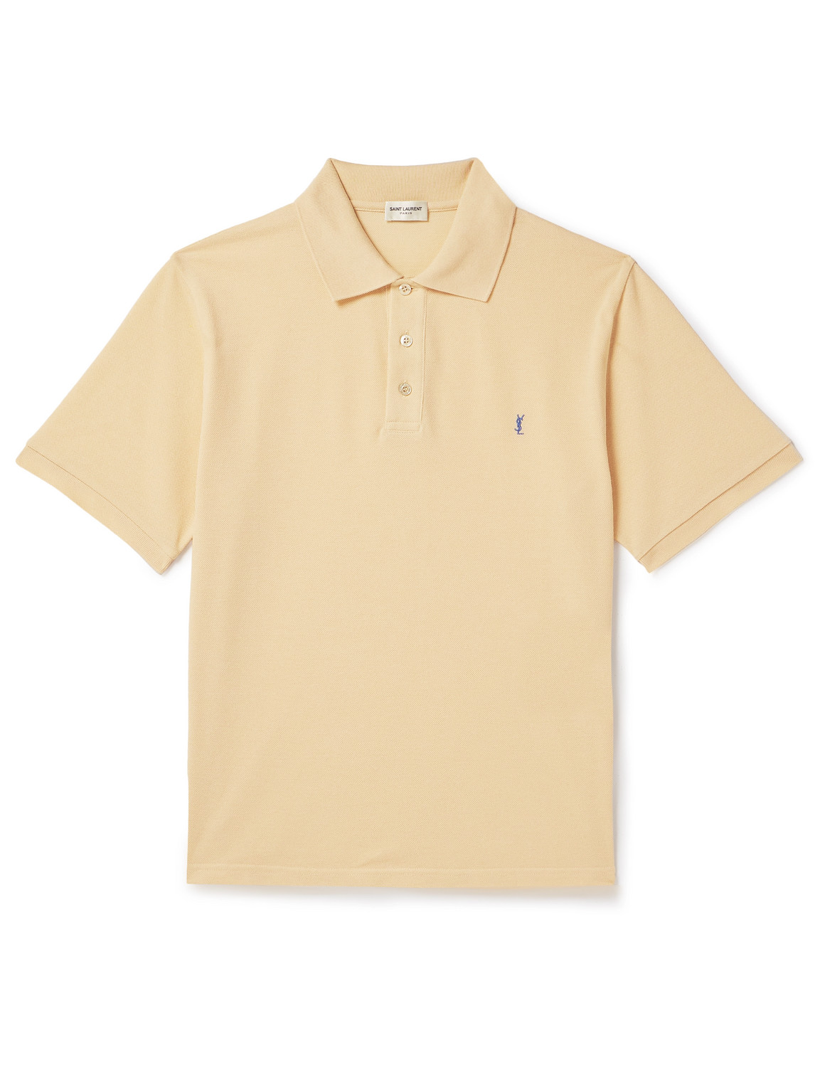 Saint Laurent Logo-embroidered Cotton-blend Piqué Polo Shirt In Yellow