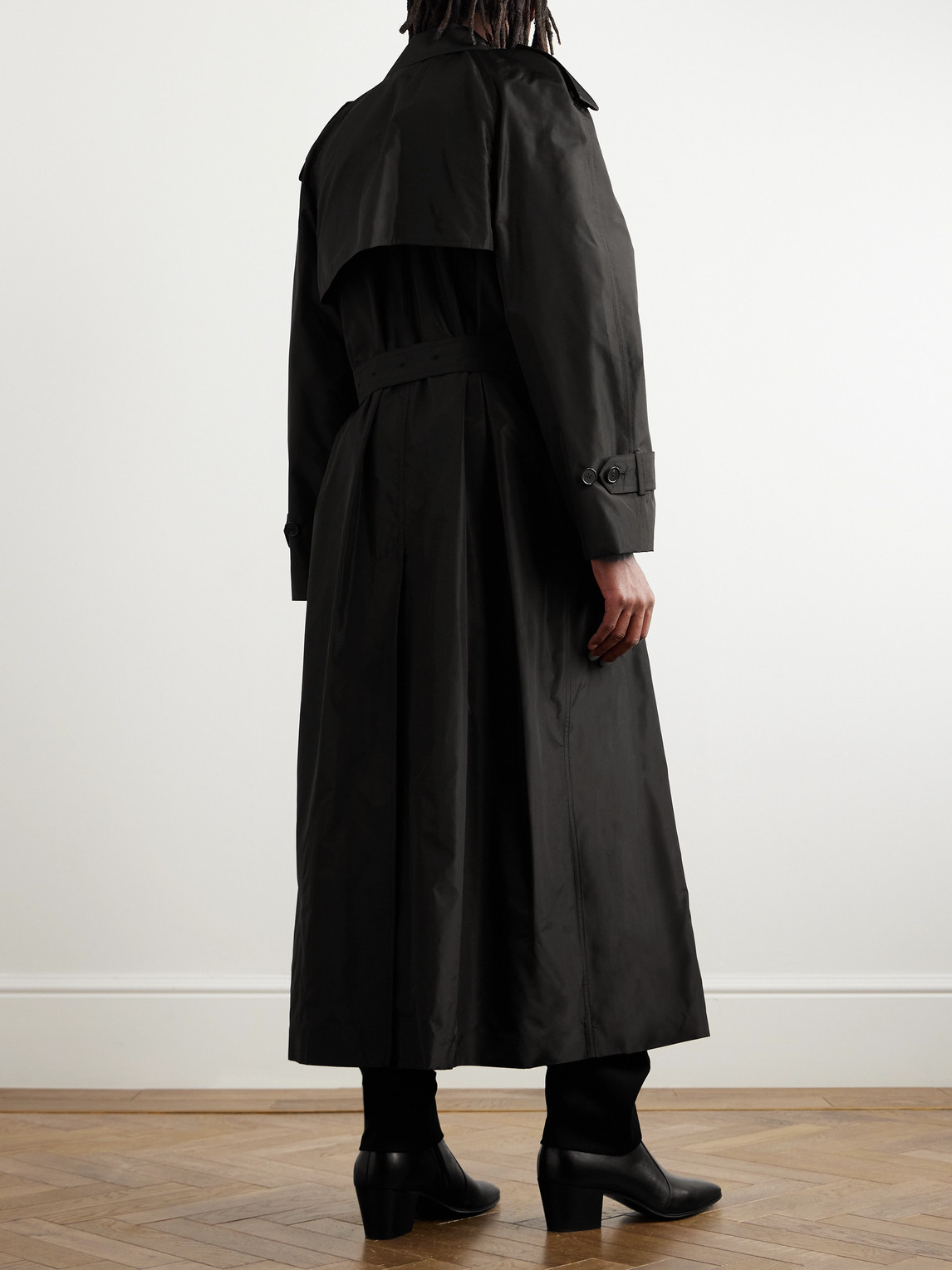 Shop Saint Laurent Belted Silk-satin Trench Coat In Black